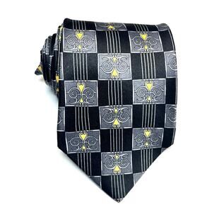 Peter Thomas Superba Mens Silk Tie Geometric Pattern Black Grey Gold Made In USA